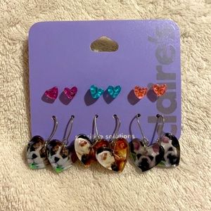 Claire’s Bulldog Puppies and Hearts Earring Set